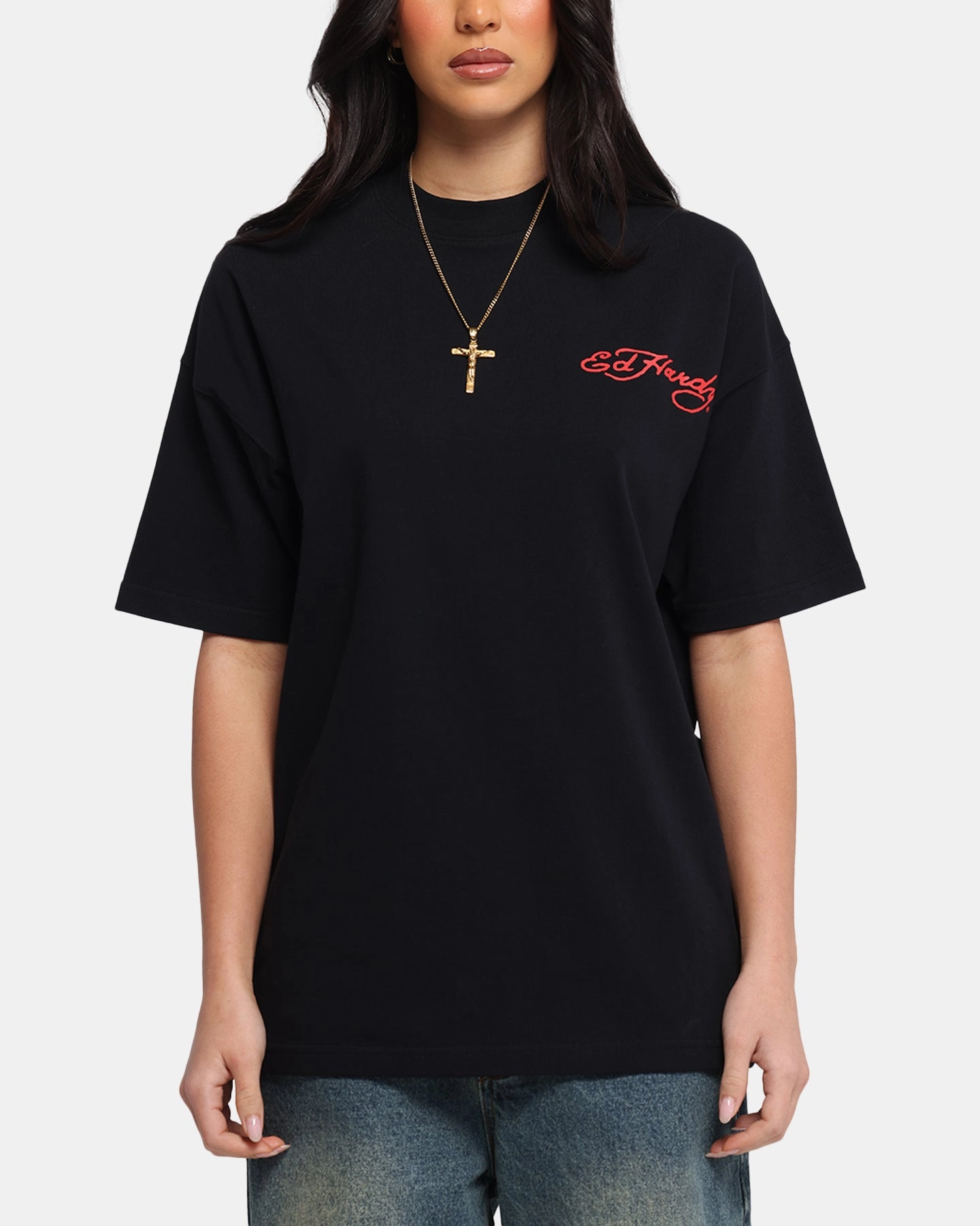 Ed Hardy Oversized Panther T-Shirt Black Biodegradable Fiber Blend Light material