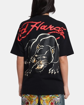 Ed Hardy Oversized Panther T-Shirt Black YarnDyedFabric
