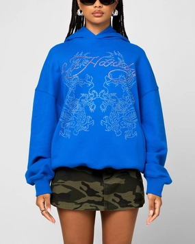 Ed Hardy Rhinestone Dragon Hoodie Blue Modern Polo