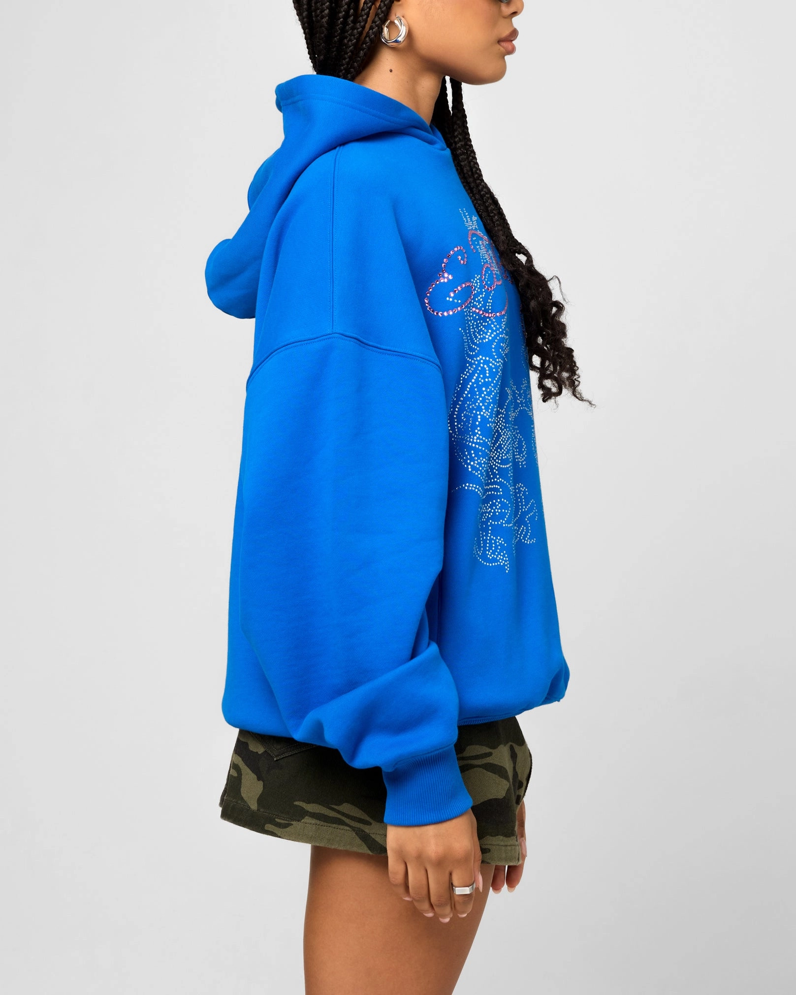 Ed Hardy Rhinestone Dragon Hoodie Blue LowMaintenanceFabric Flexible Waistband Adaptation