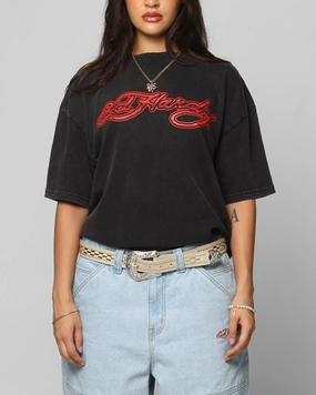 ClassicCrewNeck Built In Filter Layer Ed Hardy Tribal T-Shirt Black Acidwash