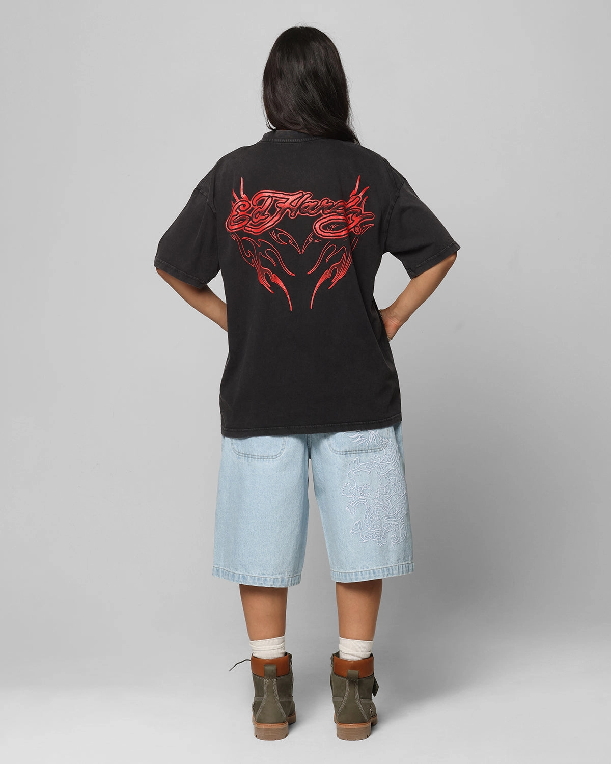 Quick Dry Tech VNeckReinforcement Ed Hardy Tribal T-Shirt Black Acidwash