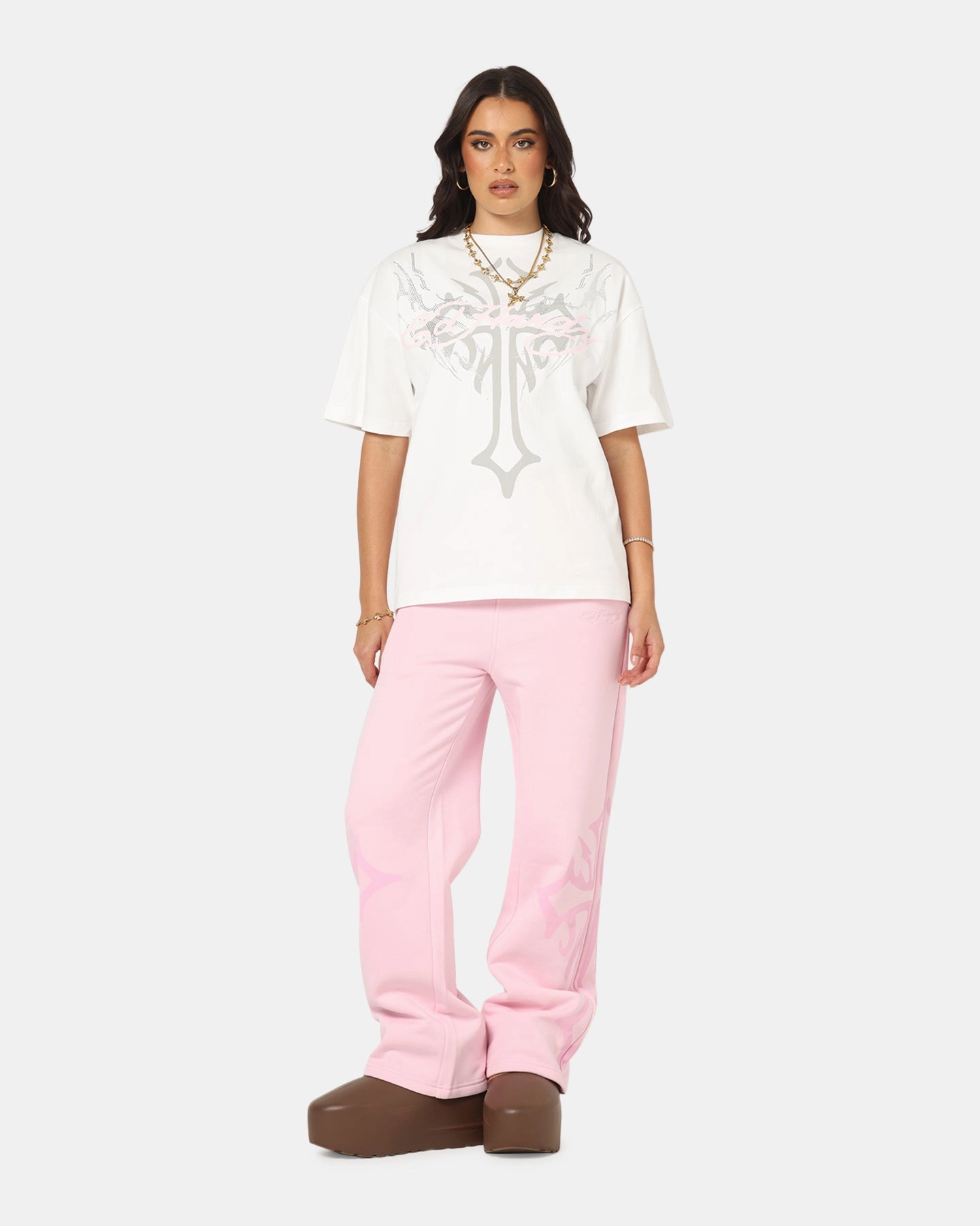 Ed Hardy Trinity Rhinestone T-Shirt Off White Durable Blend LayeringFriendly Weight