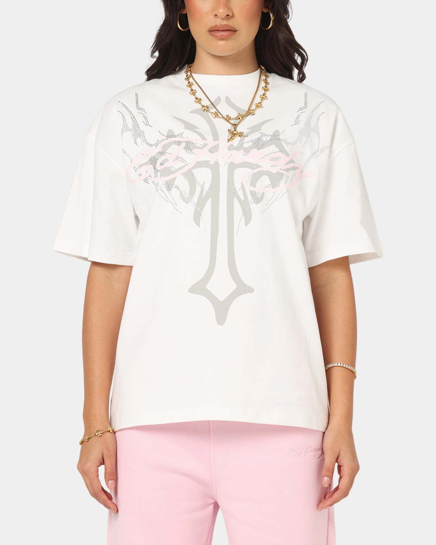 Ed Hardy Trinity Rhinestone T-Shirt Off White Stylish Dress SustainableBlend