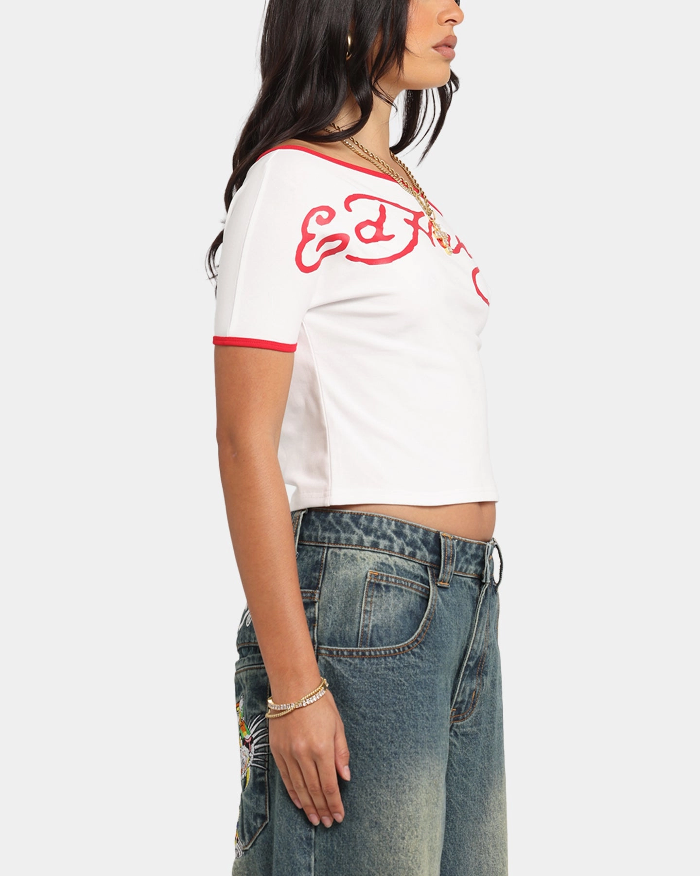Temperature Regulating Textile HeatRegulating Ed Hardy Women's Aline Baby T-Shirt Off White/Red