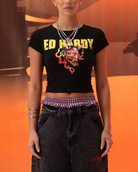 Ed Hardy Women's Blaze Baby T-Shirt Black Lightweight Knit