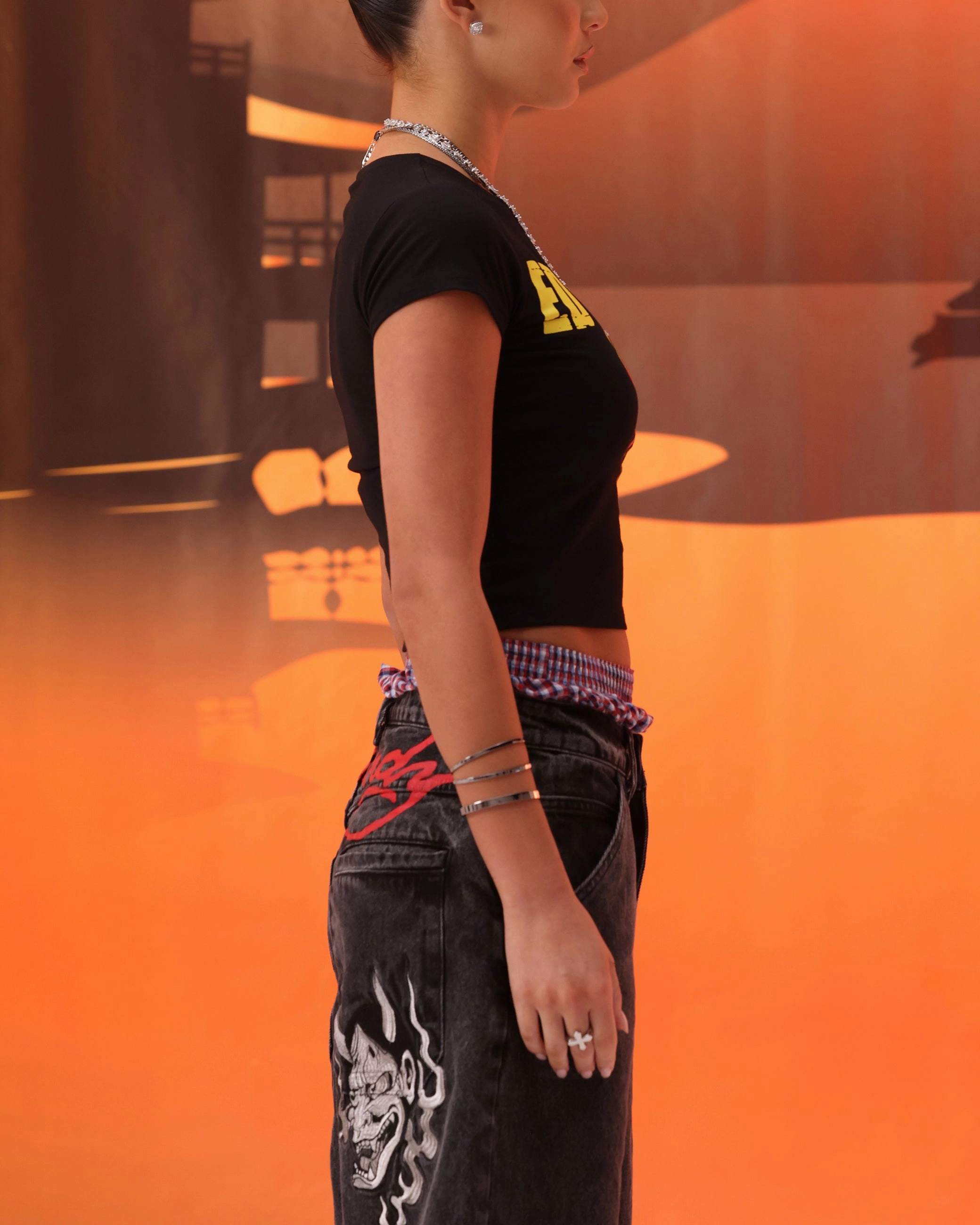 Ed Hardy Women's Blaze Baby T-Shirt Black Weighted Hem