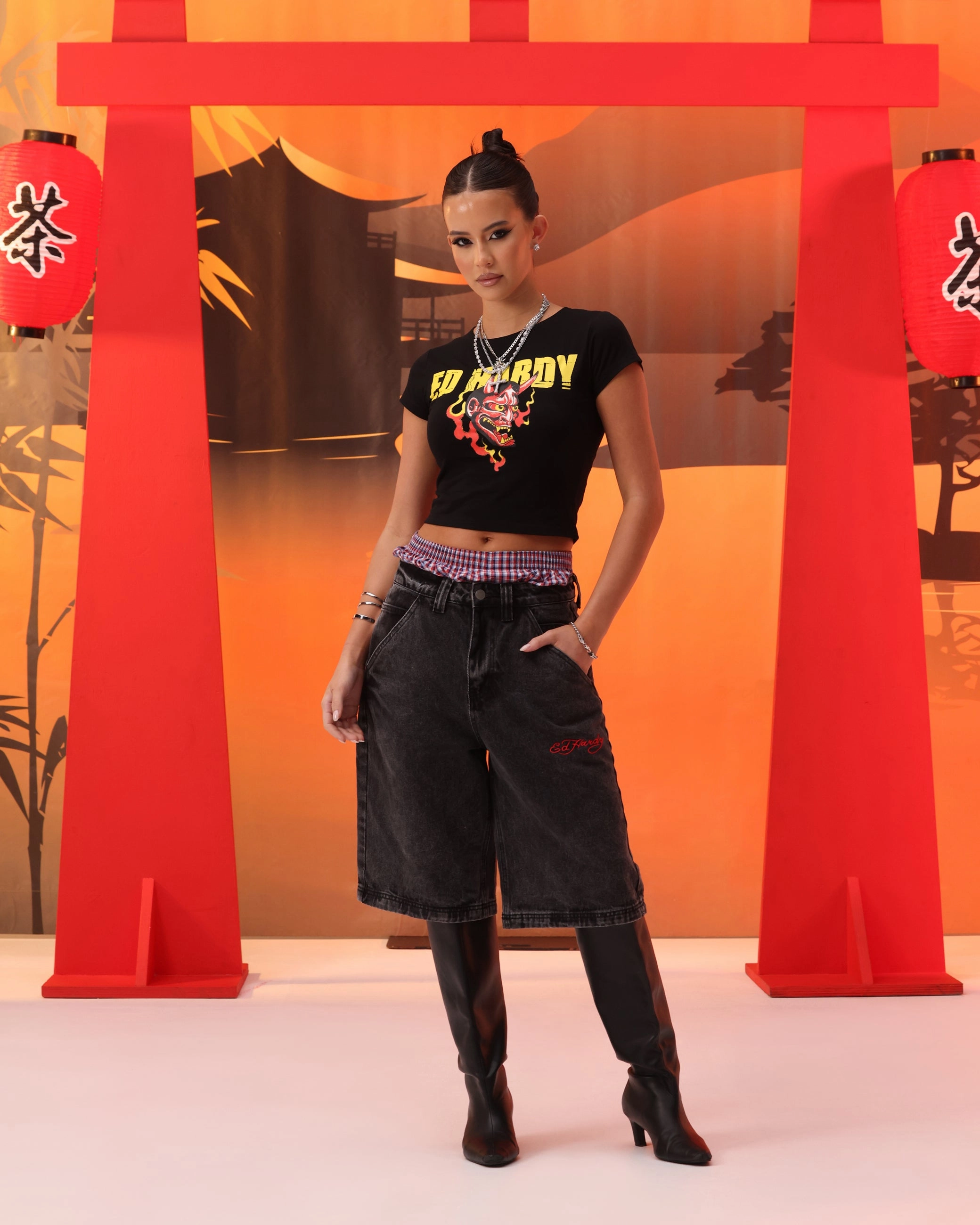 HighStretchElastic SleevelessOption Ed Hardy Women's Blaze Baby T-Shirt Black