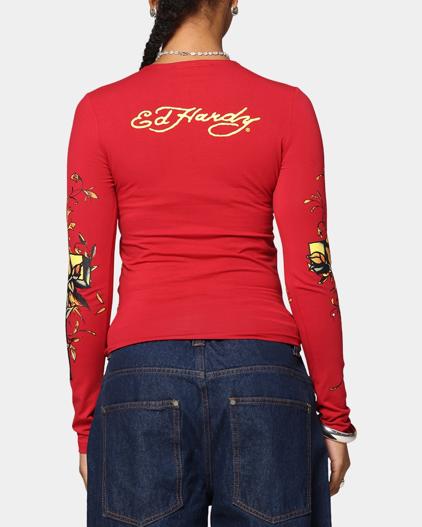 Thermal Regulation Technology Regular Fit Ed Hardy Women's Divine Long Sleeve T-Shirt Red