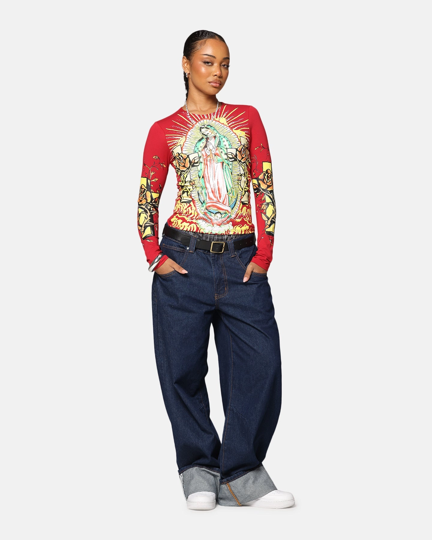 Ed Hardy Women's Divine Long Sleeve T-Shirt Red Bonded Seam Technique YarnBlend