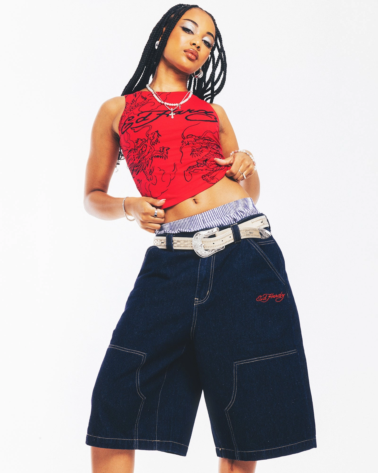 Ed Hardy Women's Dragon Tank Red Printed T-shirt