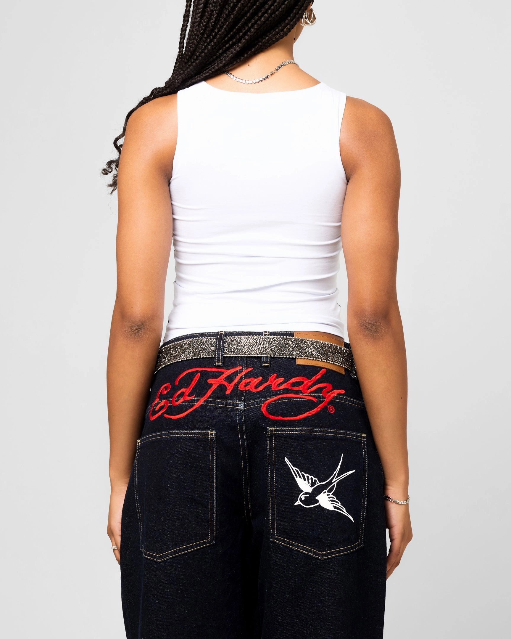 Ed Hardy Women's Dragon Tank White Elasticated Trim Anti Pill Surface