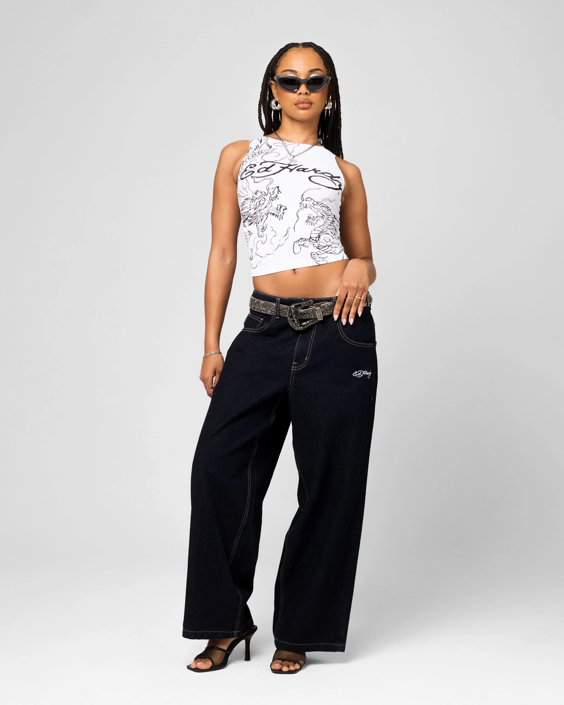 Ed Hardy Women's Dragon Tank White BreathableMeshPanel Reflective Accent Trim