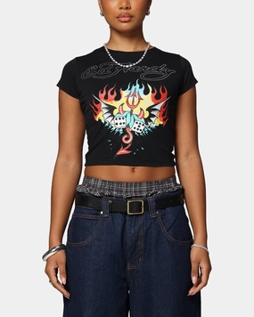 SoftTouchFinish FlexibleRibbing Ed Hardy Women's Flame Roll Baby T-Shirt Black