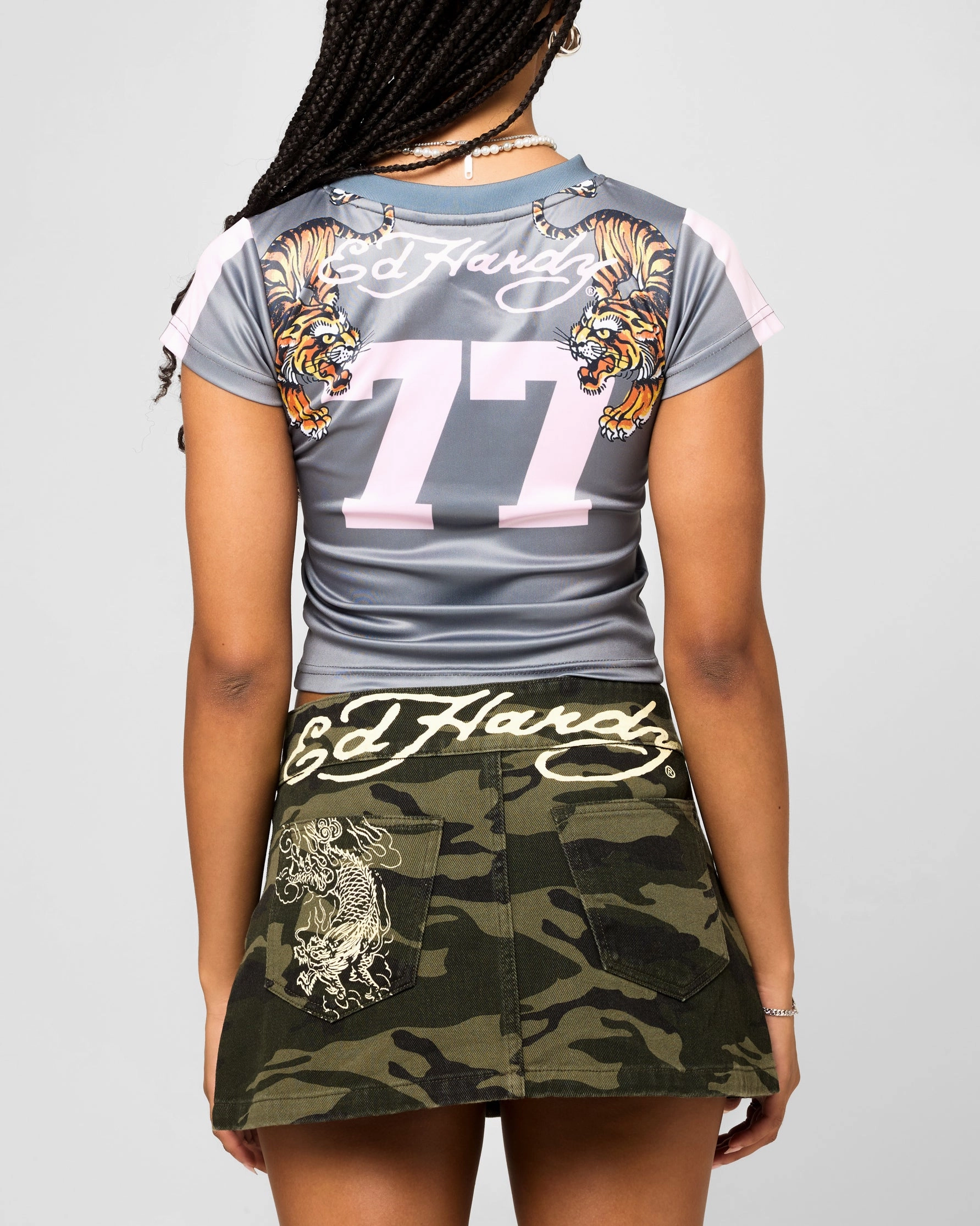 Modular Pocket Layout Odor Control Technology Ed Hardy Women's Football Baby T-Shirt Grey/Pink