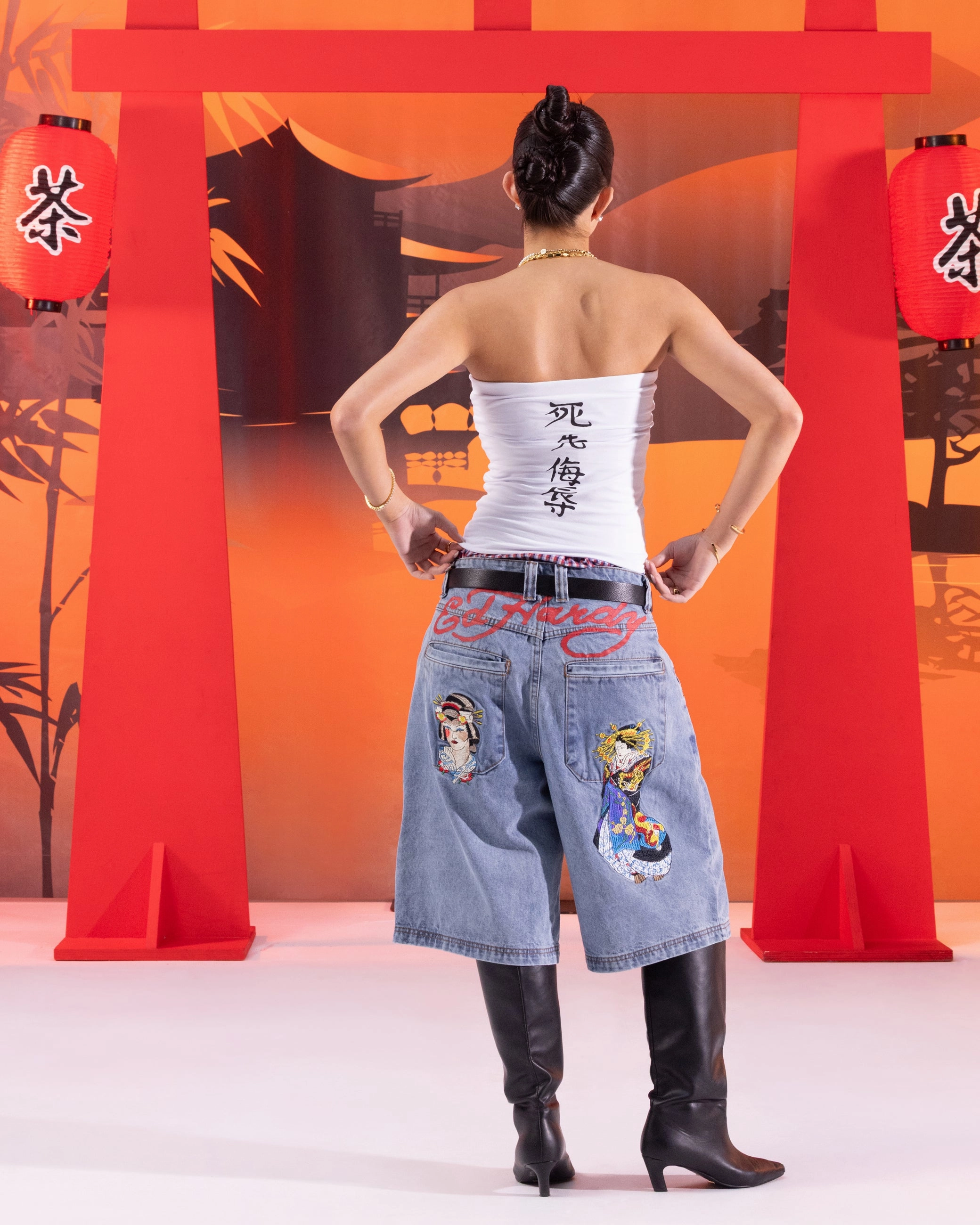 Ed Hardy Women's Geisha Boob Tube White Casual Tee NoRoll Hem Technology