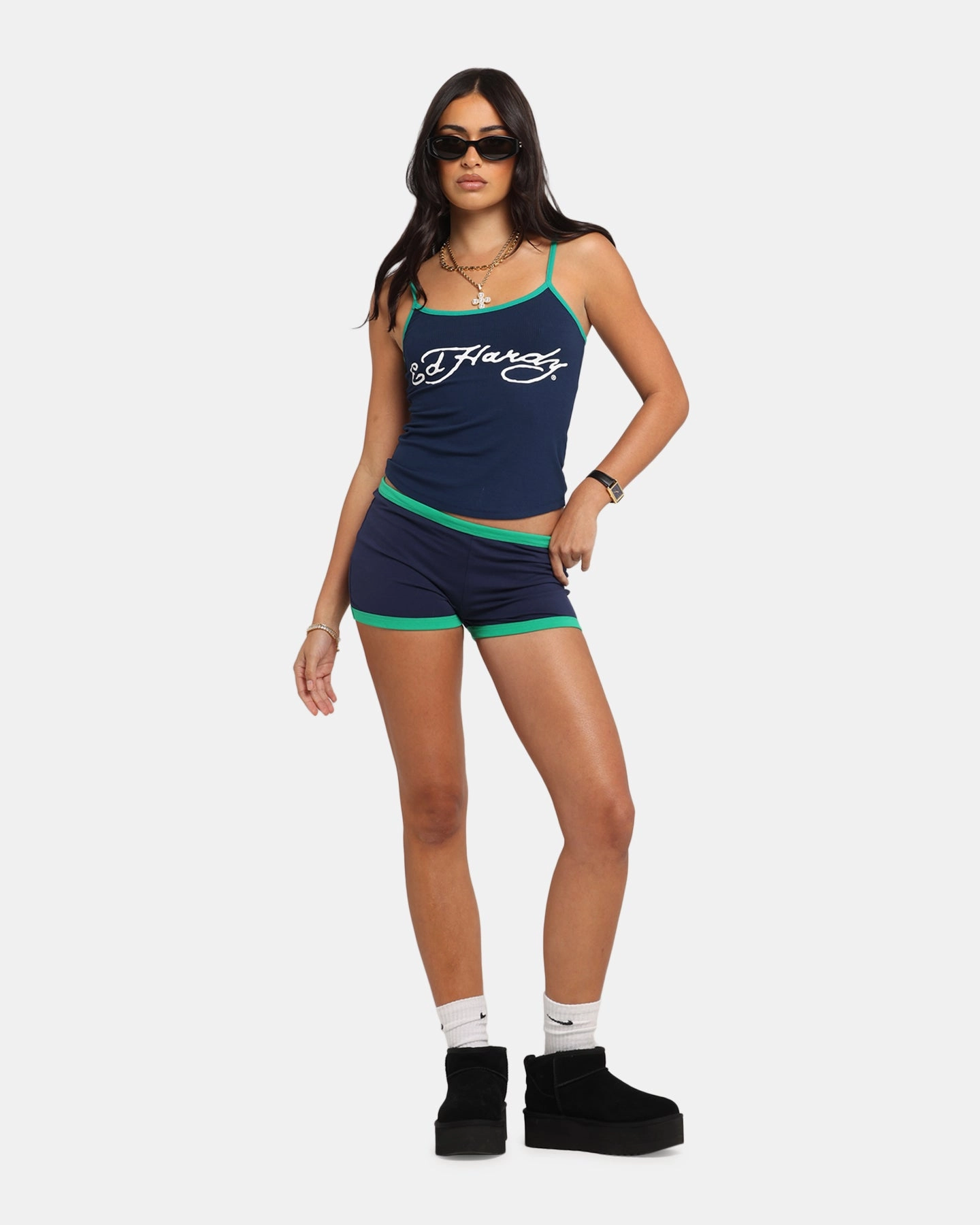 Ethically Sourced Yarn Ed Hardy Women's Logo Camo Singlet Navy/Green