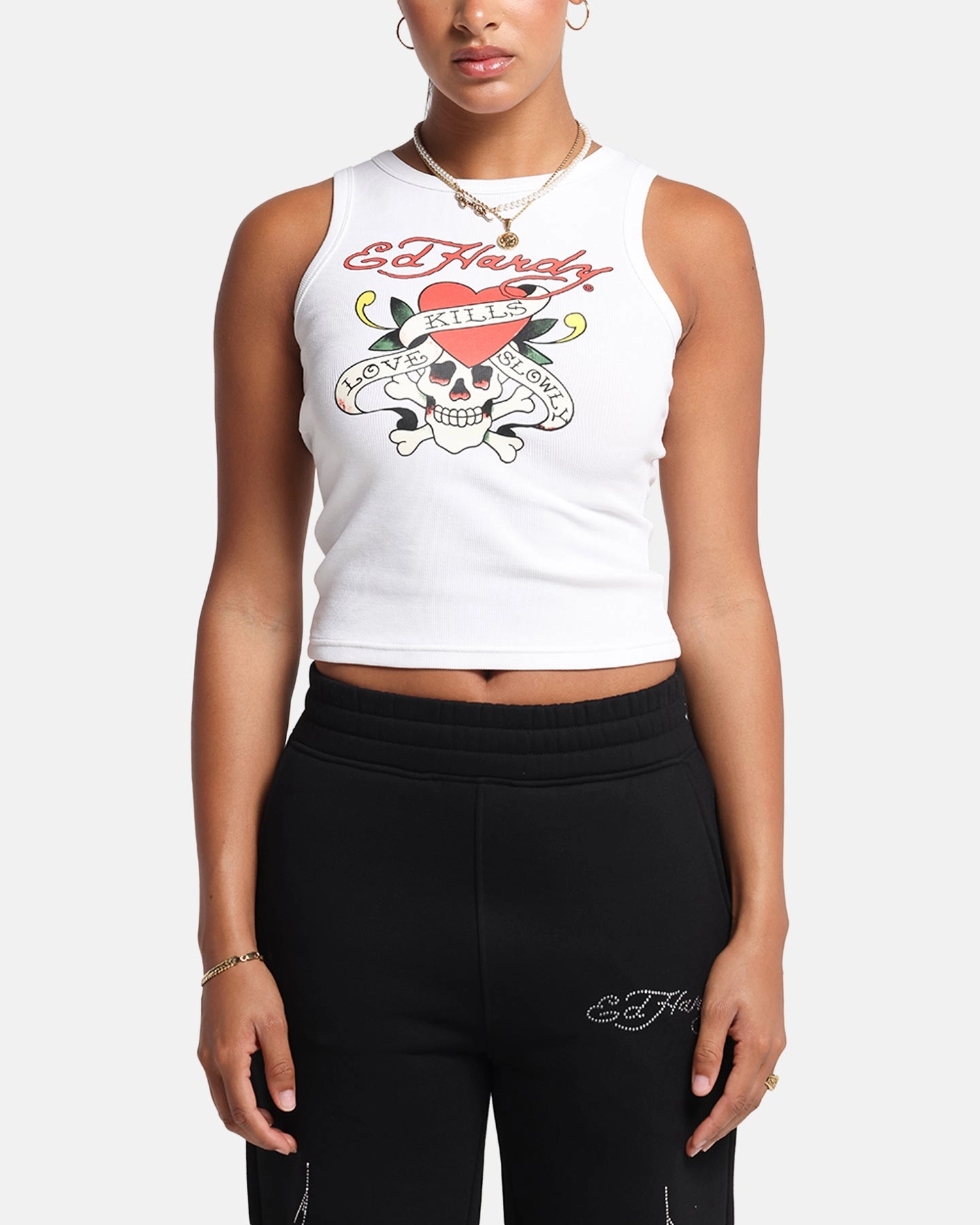 Ed Hardy Women's Love Kills Tank White Bluesign Approved Material Scoop Neck Shape