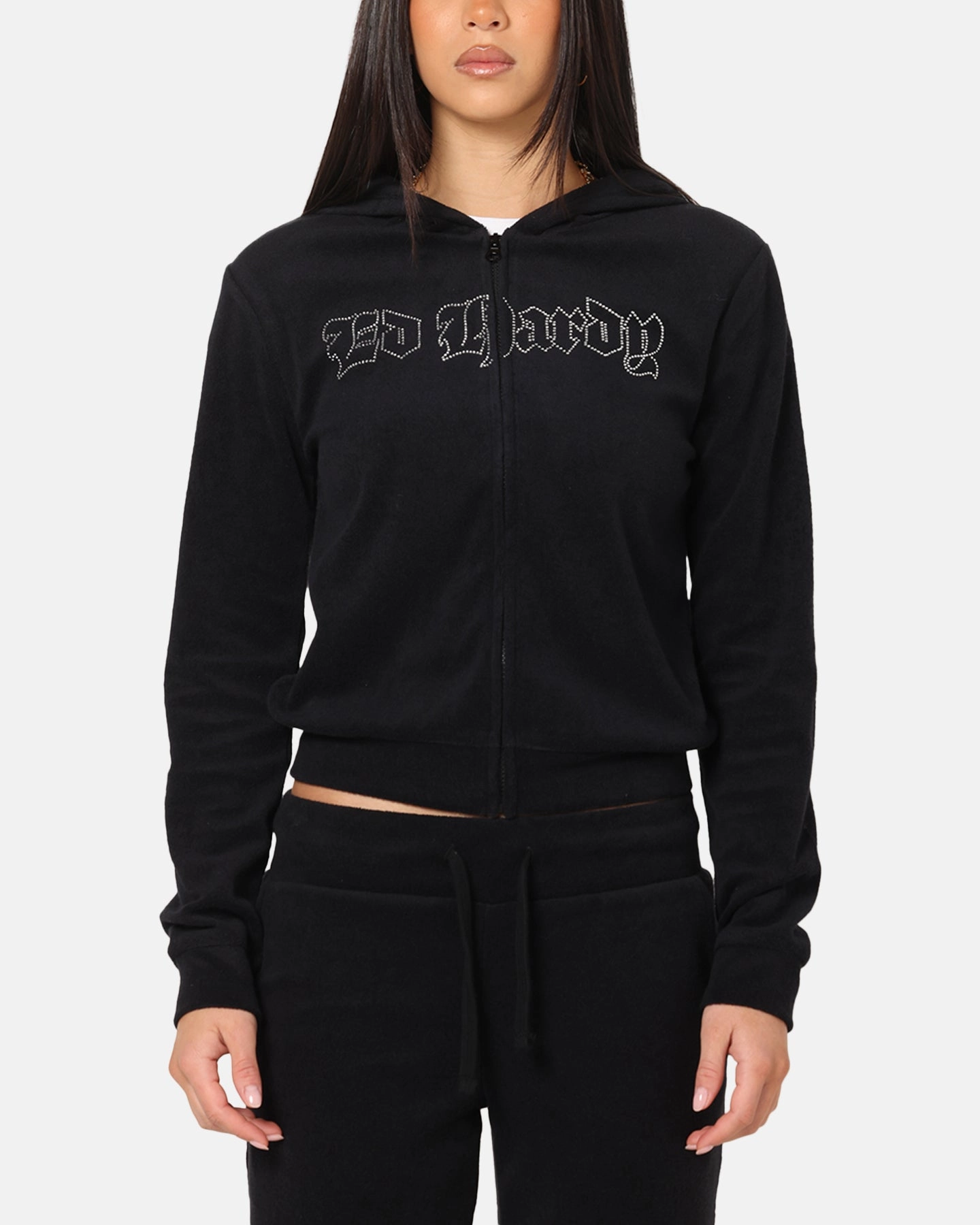 Weighted Hem Design Slim Fit Shirt Ed Hardy Women's Raver Cropped Hoodie Black