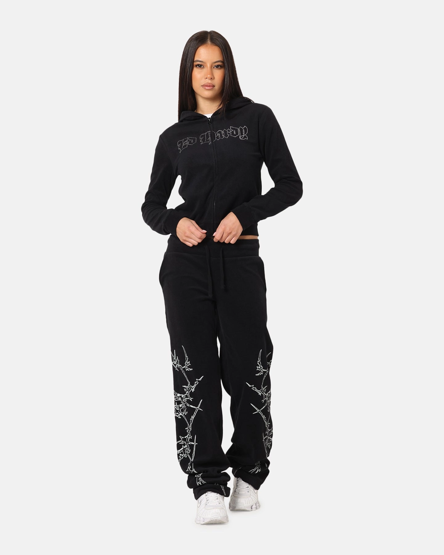 Ed Hardy Women's Raver Cropped Hoodie Black AntiStaticFinish Reinforced Hem