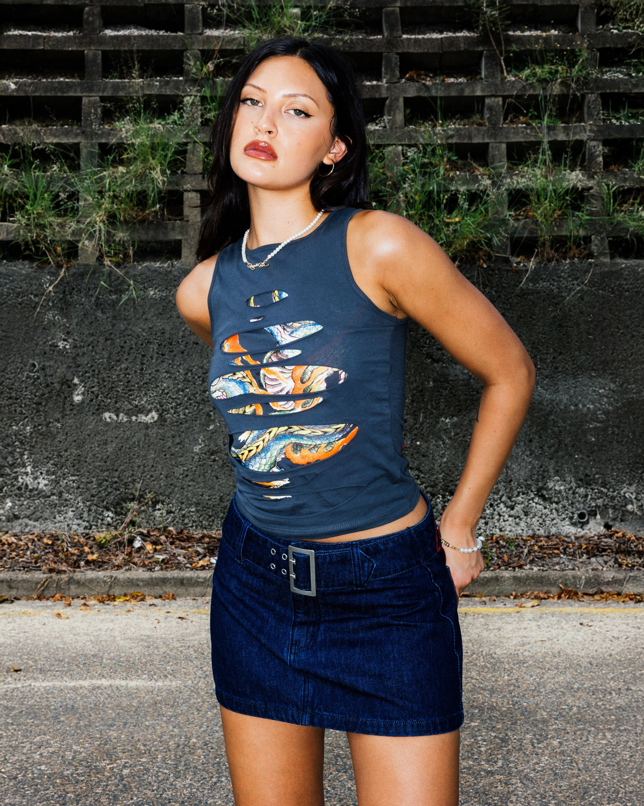 Ed Hardy Women's Ripped Dragon Tank Black EcoCertified Textile FlexibleKnit