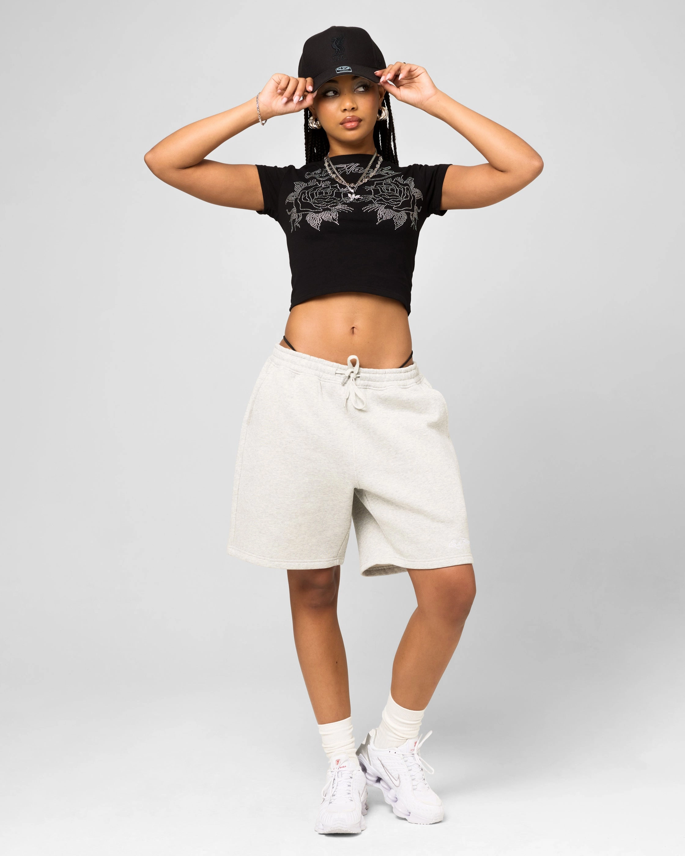 Ed Hardy Women's Rose Baby T-Shirt Black Contrast Stitch AllDay Comfort Tech