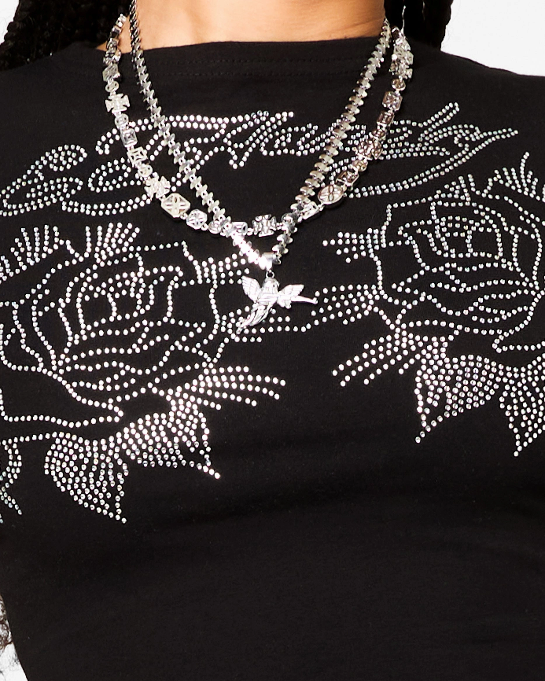 Ed Hardy Women's Rose Baby T-Shirt Black V-neck Shirt