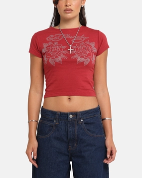 Ed Hardy Women's Rose Baby T-Shirt Red Thermal Regulation Technology