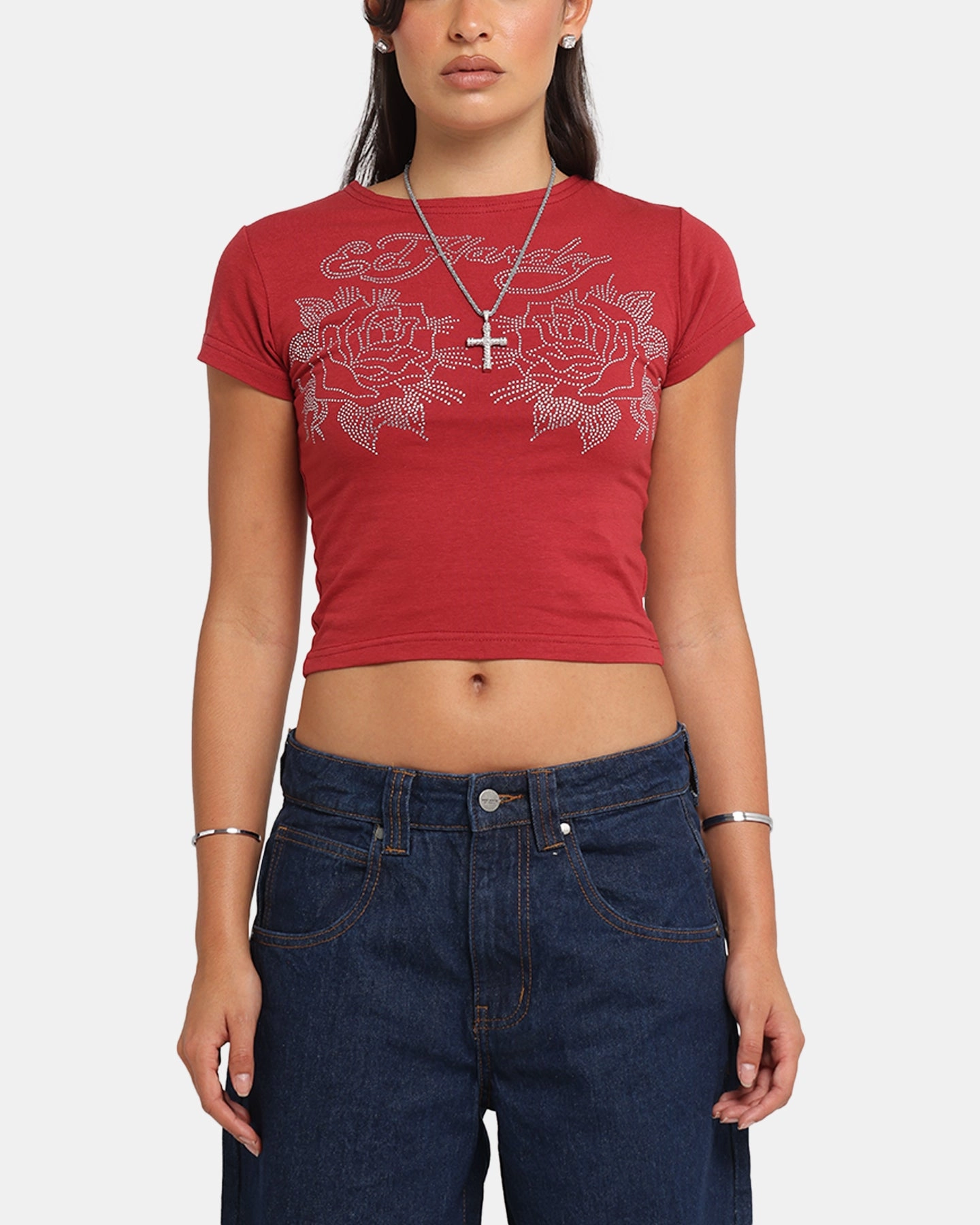 Ed Hardy Women's Rose Baby T-Shirt Red Thermal Regulation Technology