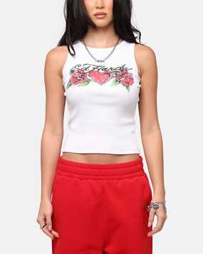 Ed Hardy Women's Rose Tank Top White Eco friendly materials HighCollar Design