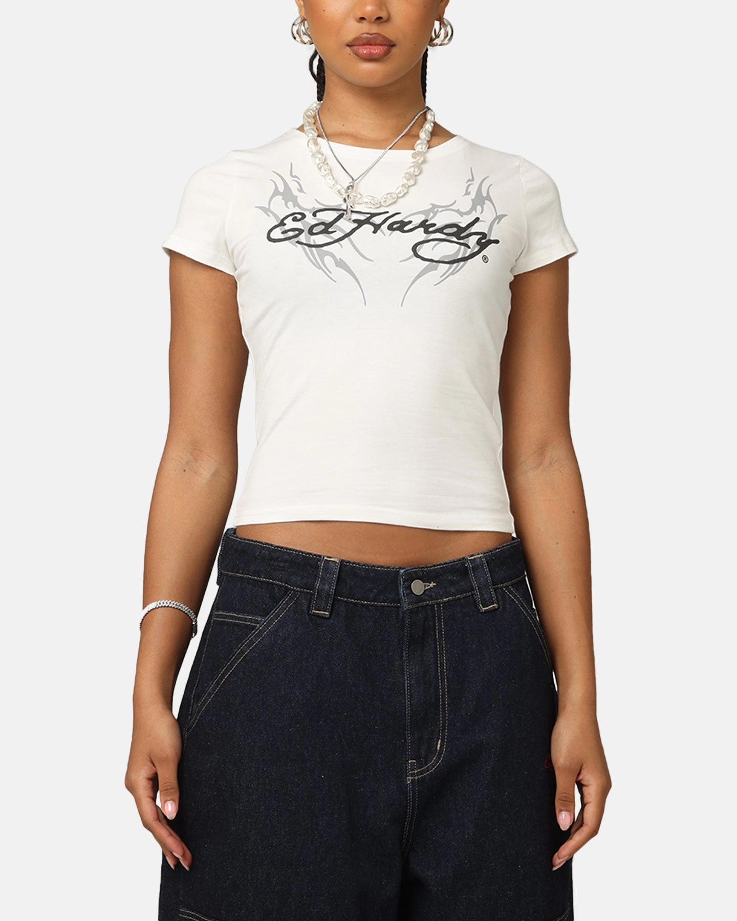 AbrasionResistant Finish Ed Hardy Women's Tribal Baby T-Shirt White