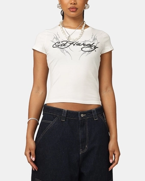 AbrasionResistant Finish Ed Hardy Women's Tribal Baby T-Shirt White