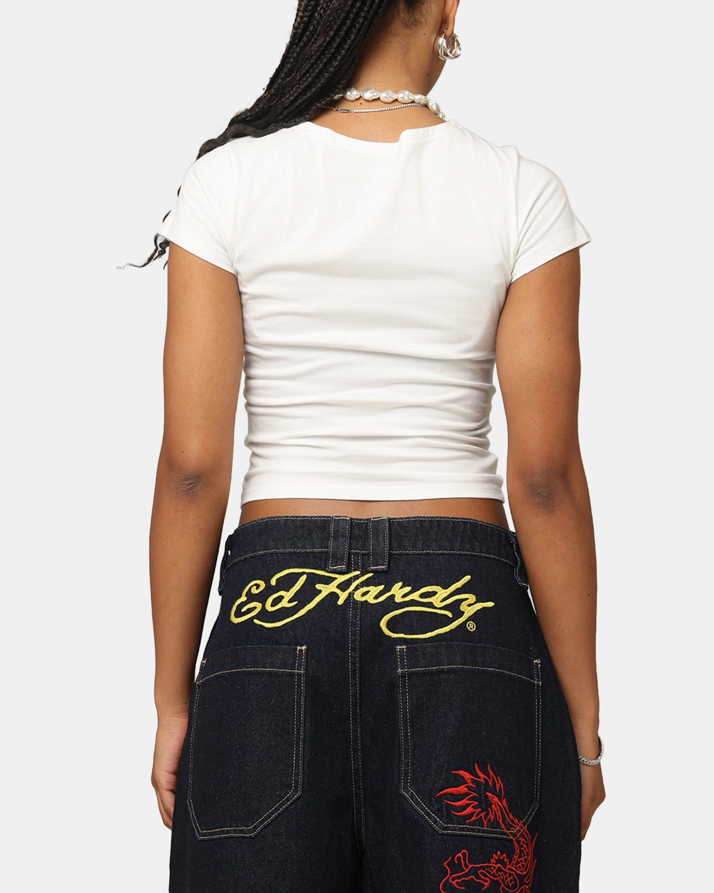 Ed Hardy Women's Tribal Baby T-Shirt White Elegant Look