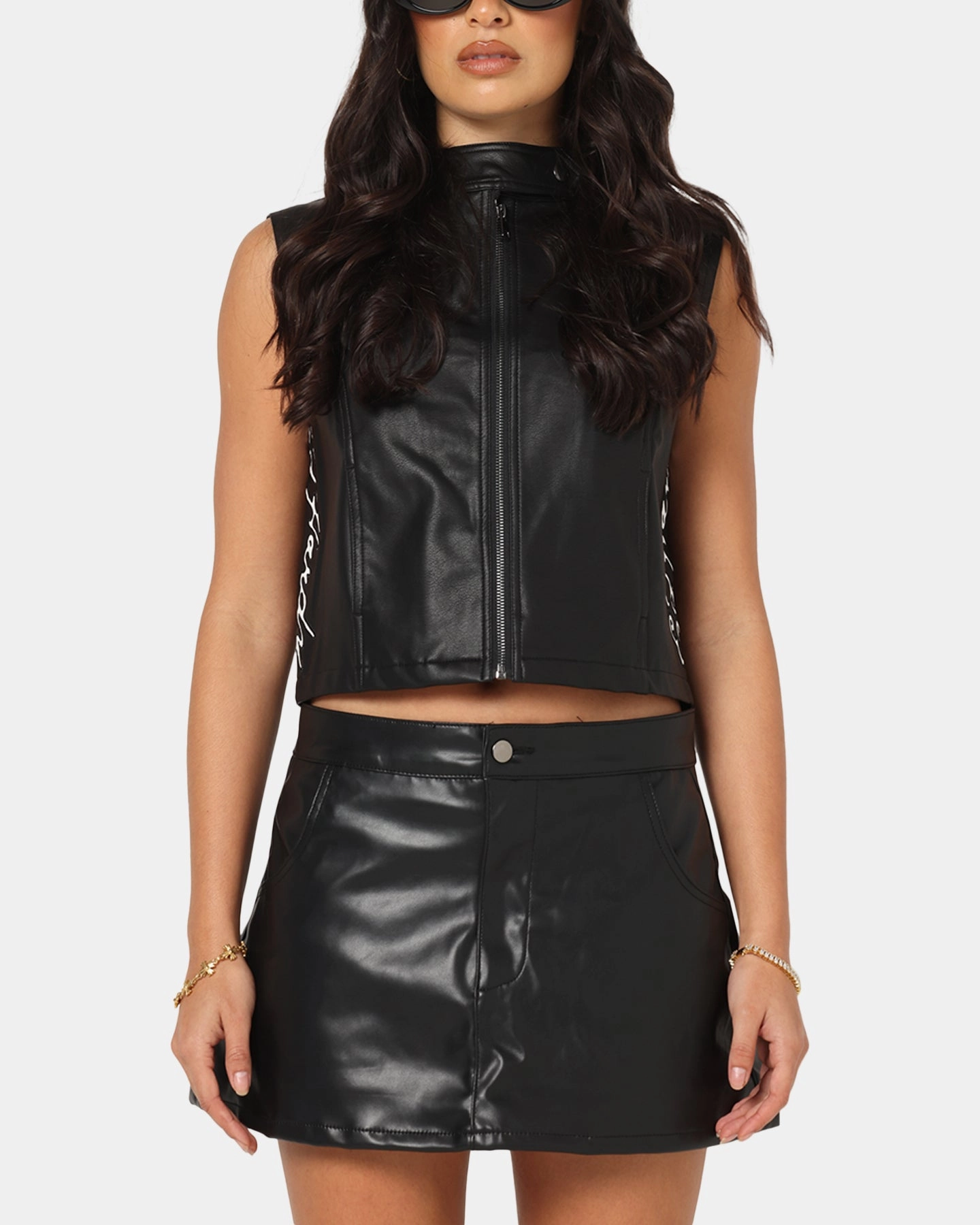 Ed Hardy Women's Vegan Leather Biker Vest Black High Visibility Trim Reflective Safety Trim