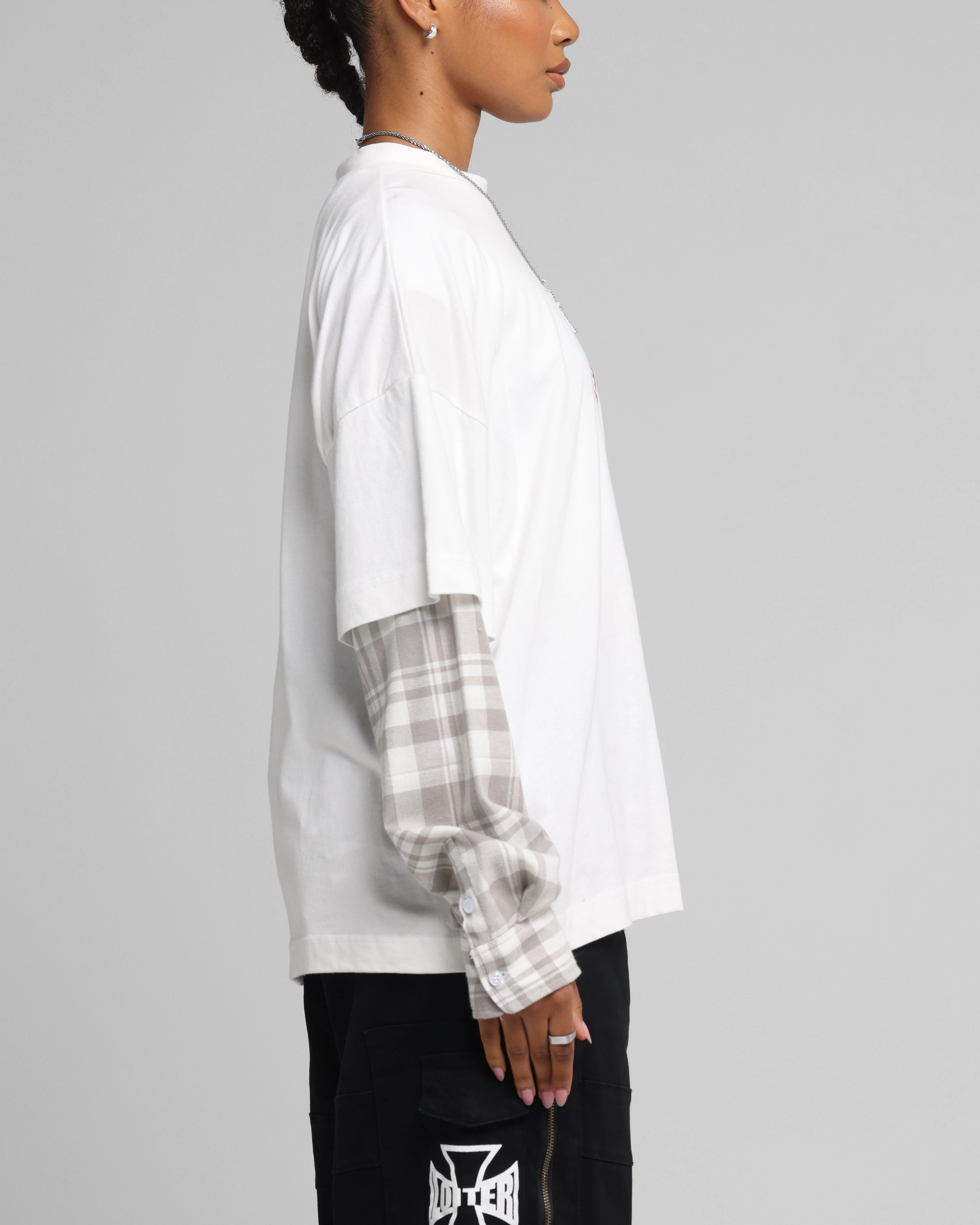 Loiter Layered Flannel T-Shirt Cream Petal Sleeve Architecture