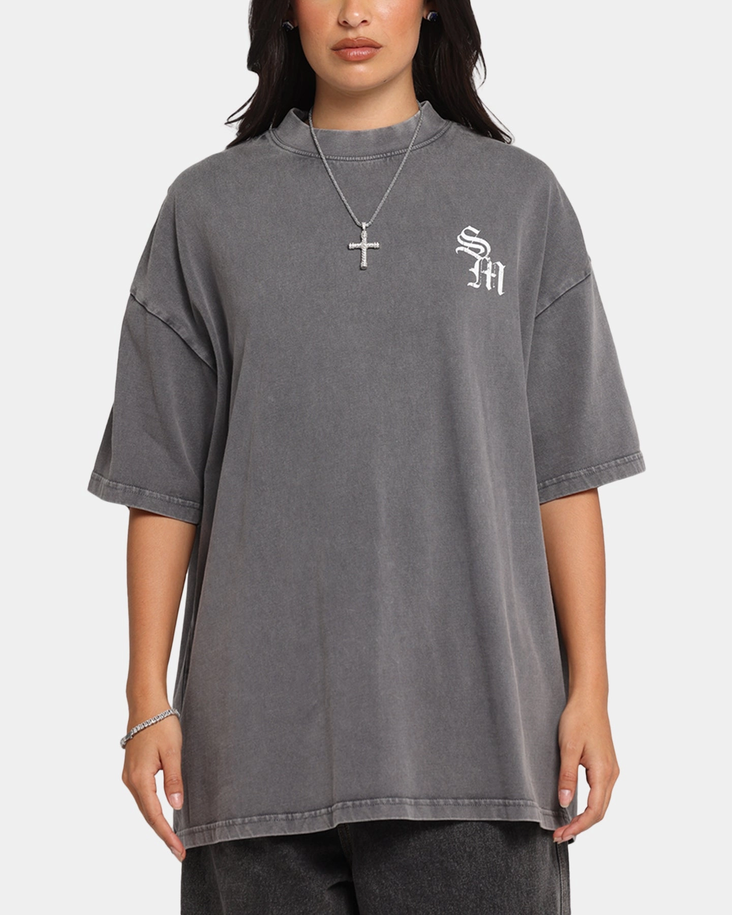 Saint Morta Redemption Mock Neck T-Shirt Washed Charcoal Bohemian style Comfortable Cotton