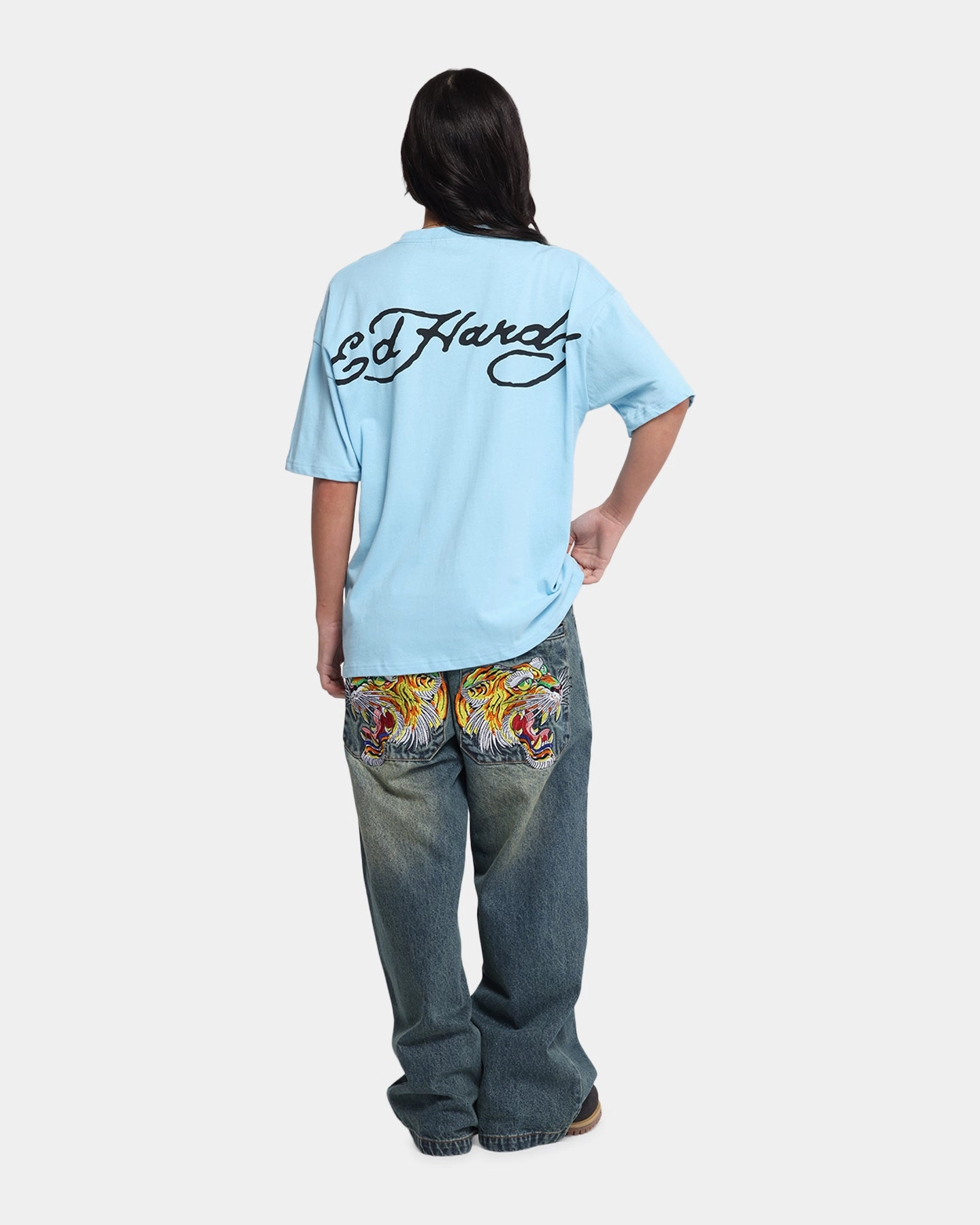 Ed Hardy Eagle T-Shirt Blue Layered Hemline