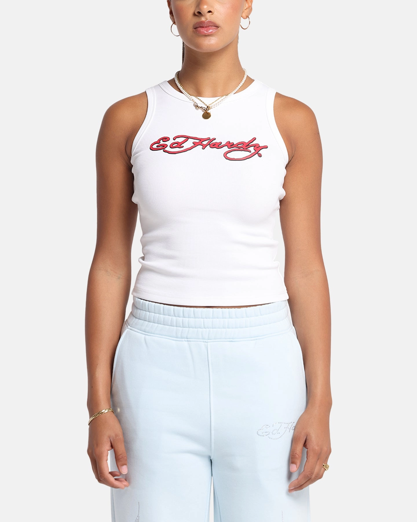 Ed Hardy Women's Tried And True Tank White Contoured Armhole Design