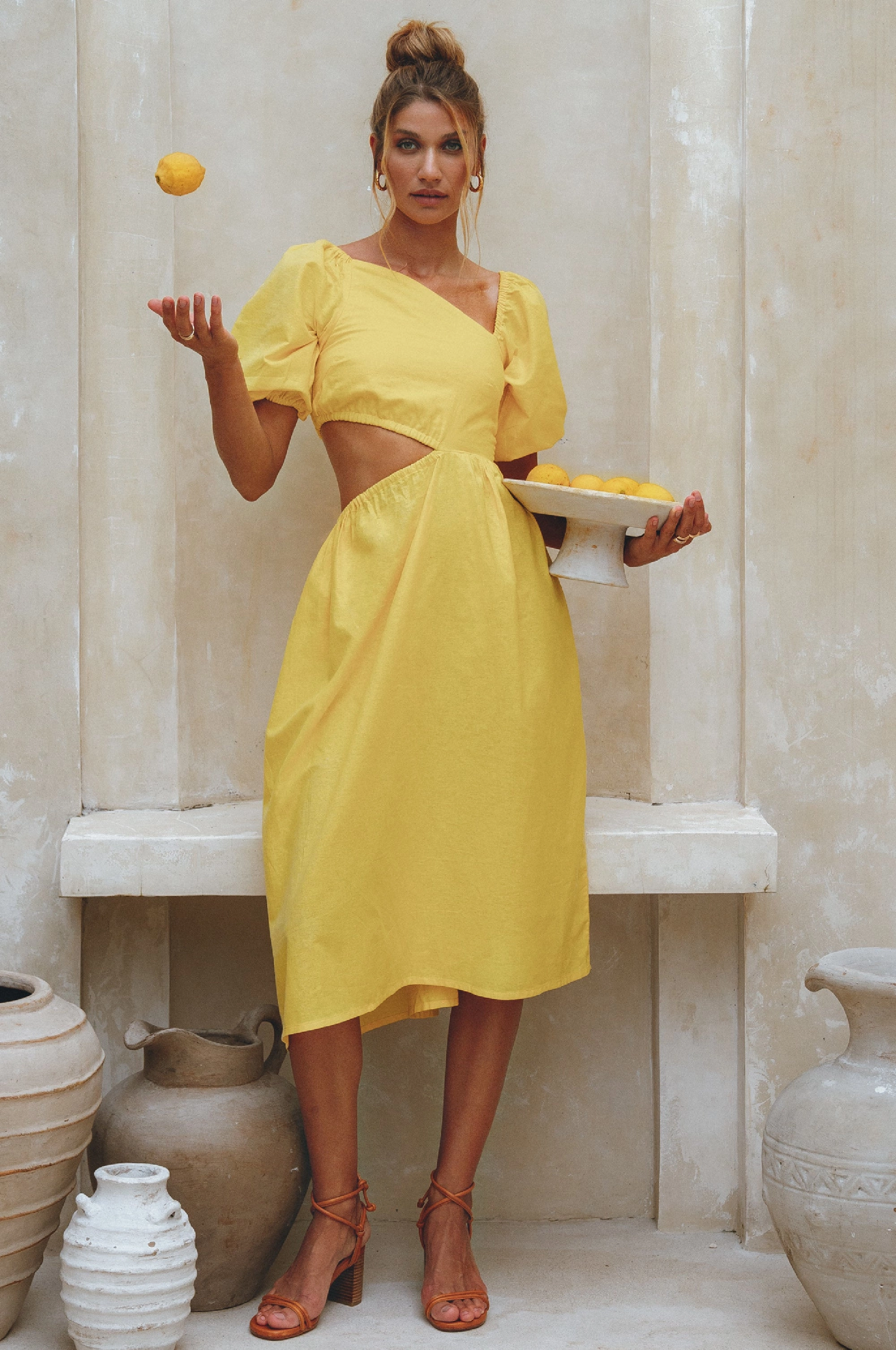 Chic Everyday Wear Sundaze Cutout Linen Midi Dress (Sale)