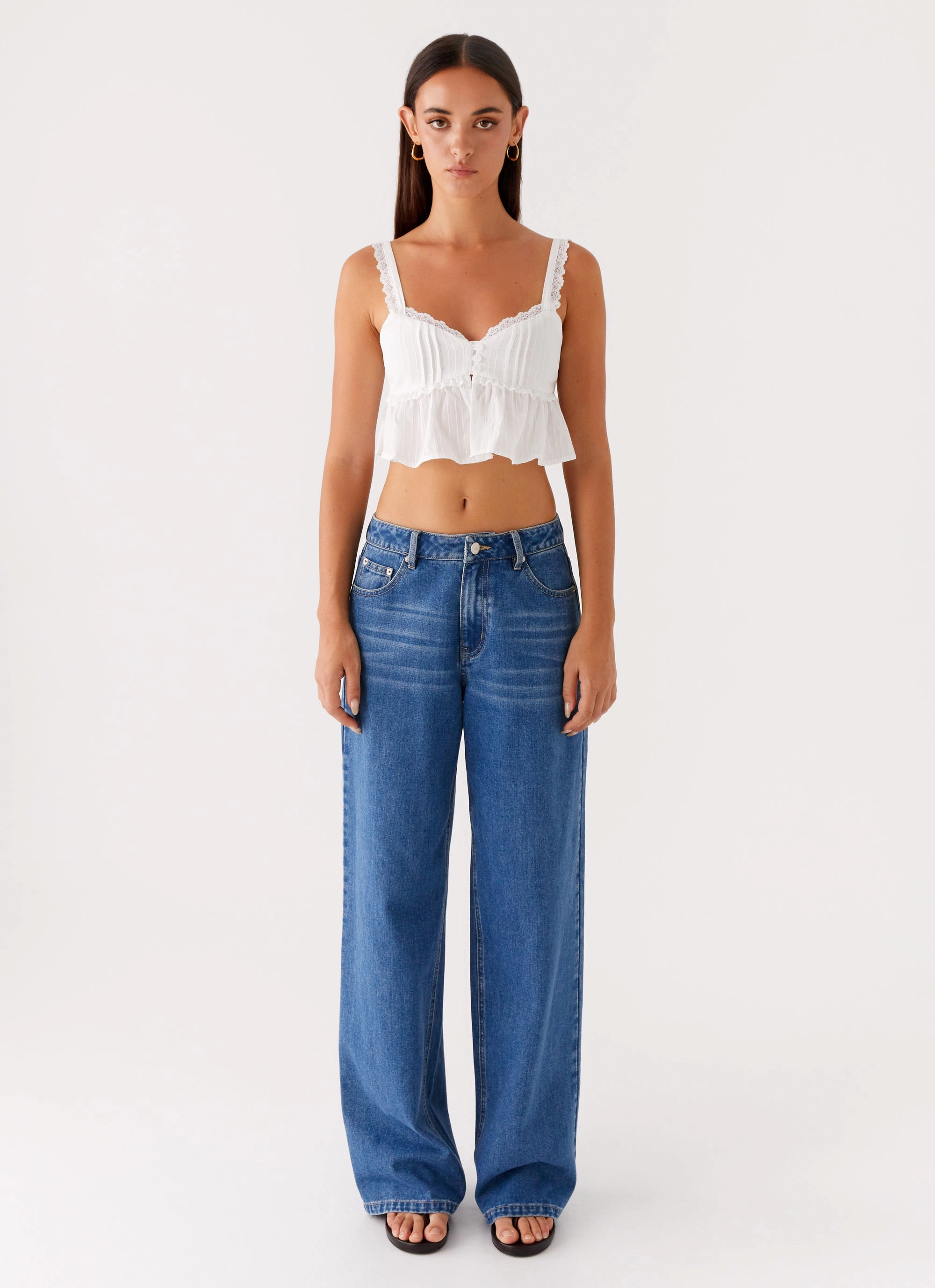 Elliana Cami Top - White Organic Cotton Blend Flexible Neckline