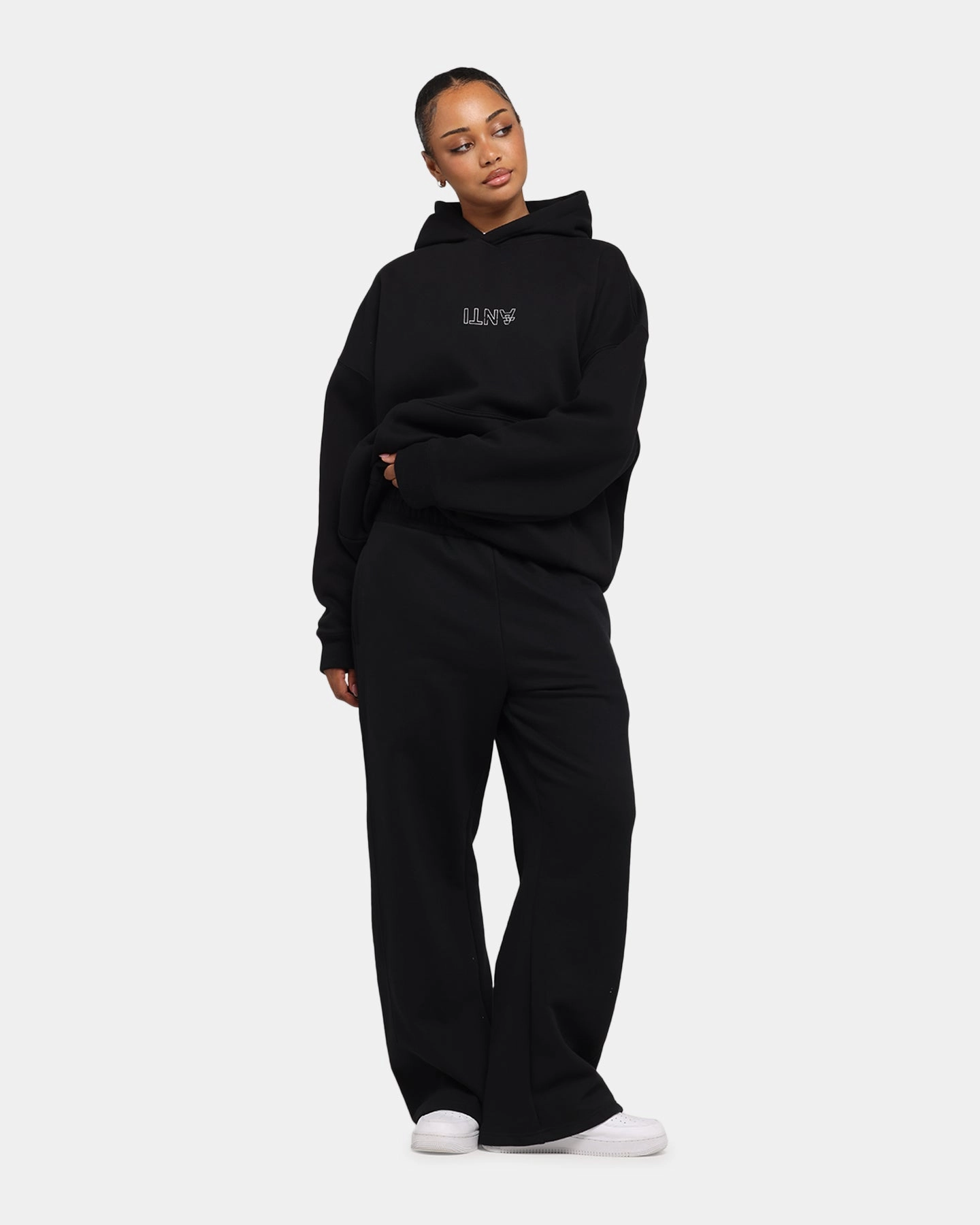 The Anti Order Truth In Chaos Boxy Hoodie Black ButtonDownCollar HighStretch