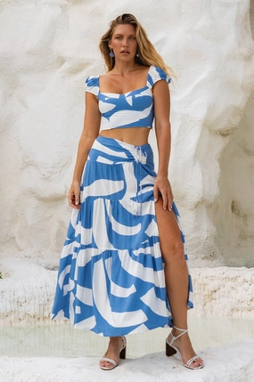 Fresh Texture Comfortable Waist Design Tropicana Maxi Skirt (Sale)