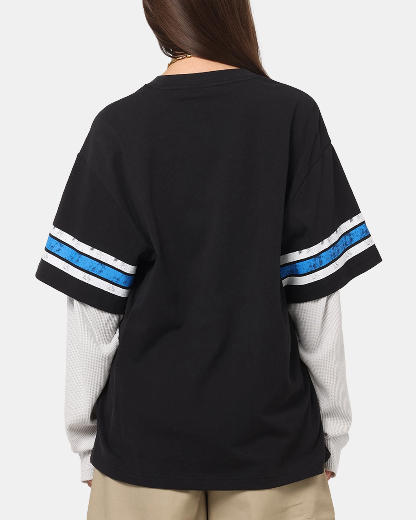 Mitchell & Ness Detroit Lions Waffle Mock Layer Long Sleeve T-Shirt Black EasyCareFabric