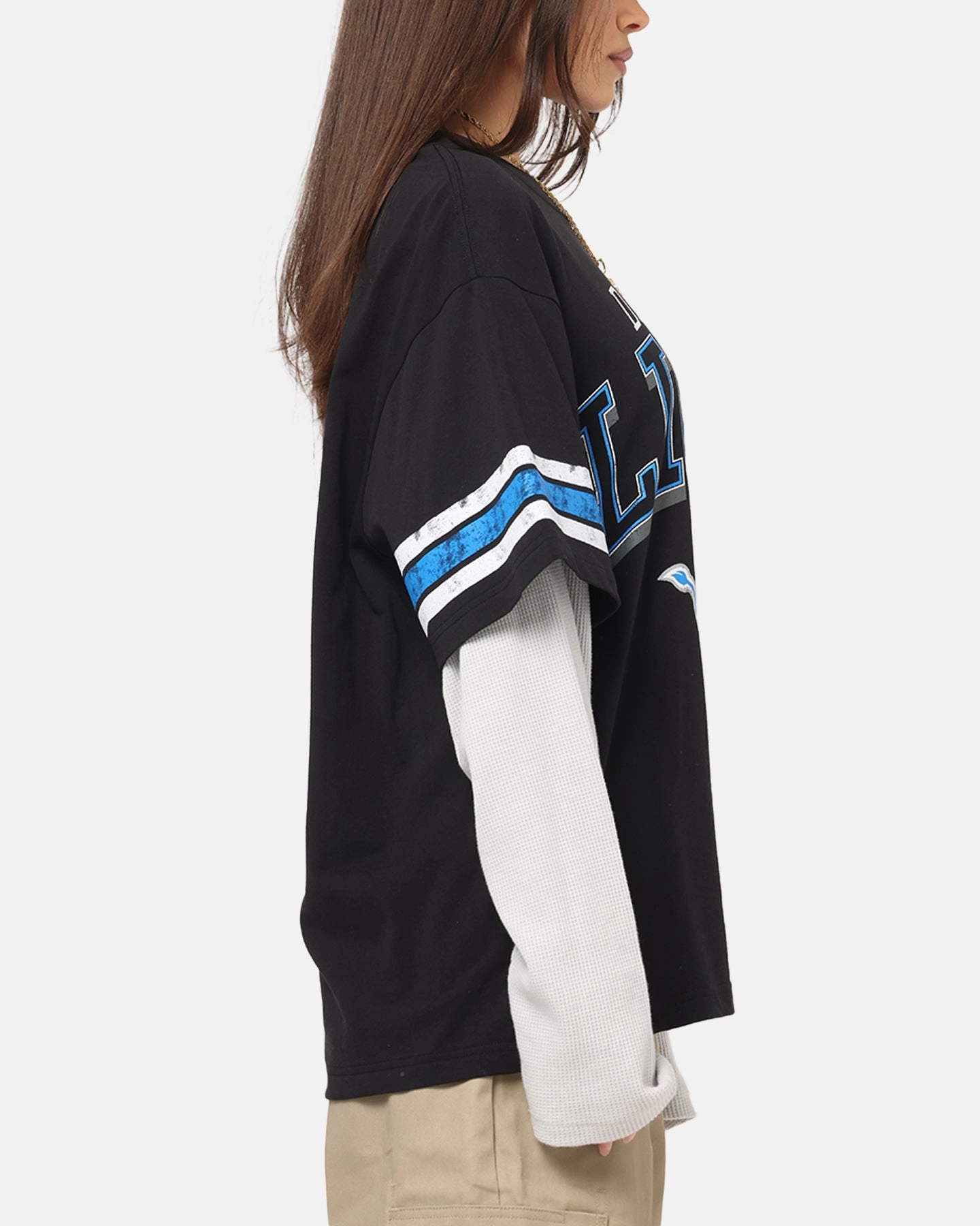 Multipurpose Layering Piece Mitchell & Ness Detroit Lions Waffle Mock Layer Long Sleeve T-Shirt Black