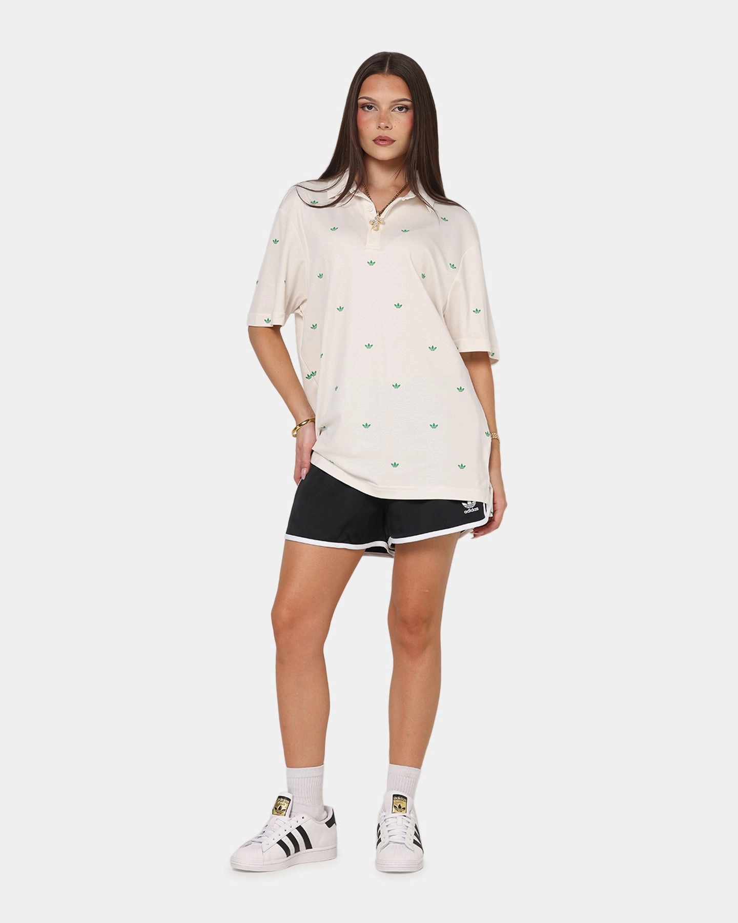 LongSleeve QuickDry Textile Adidas Originals Printed Trefoil Polo T-Shirt Chalk White