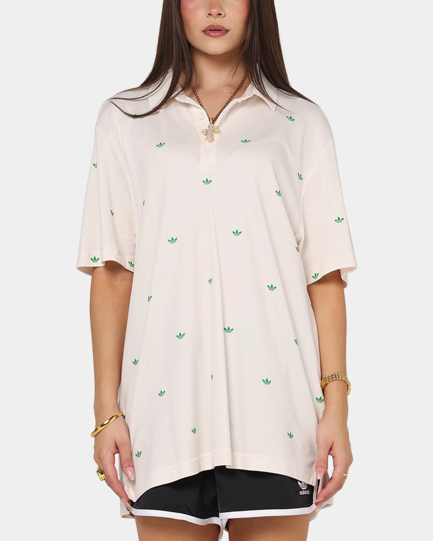 NonChafingEdges BlendMaterials Adidas Originals Printed Trefoil Polo T-Shirt Chalk White