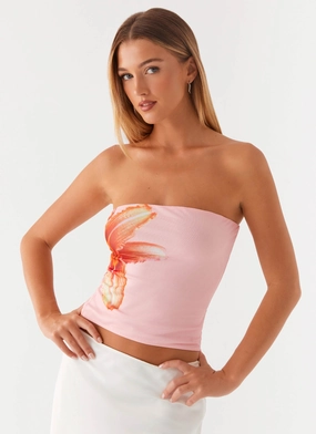 Fall For You Strapless Top - Pink retro look