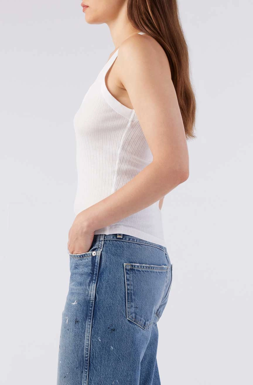 WaffleWeave Ergonomic Shoulder Cut Fantasy Tank in White