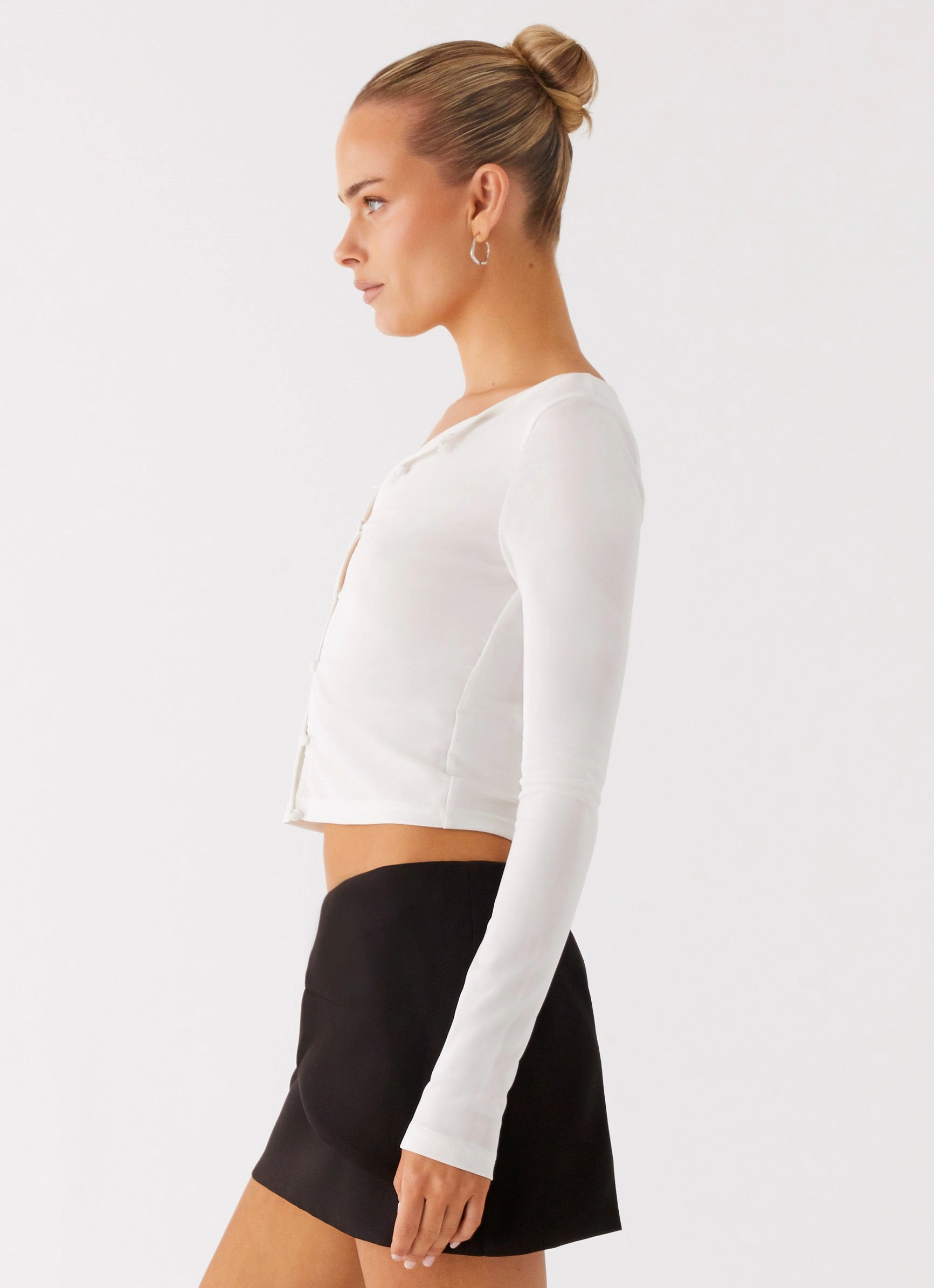 Oversized Collar Fifth Ave Mesh Long Sleeve Top - Off White