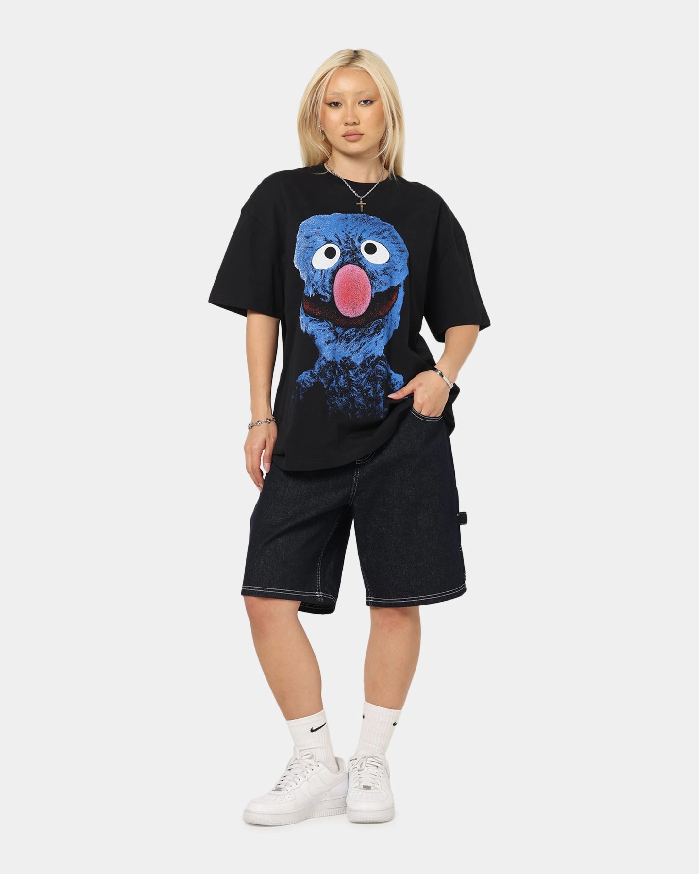 American Thrift X Sesame Street Grover Grail Heavy T-Shirt Black HiddenStoragePocket